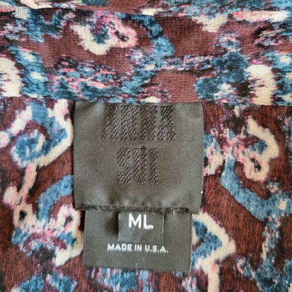 Anna Sui Silk Kimono Open Front Sheer Metallic Gold Purple Women Medium Large - Picture 12 of 13